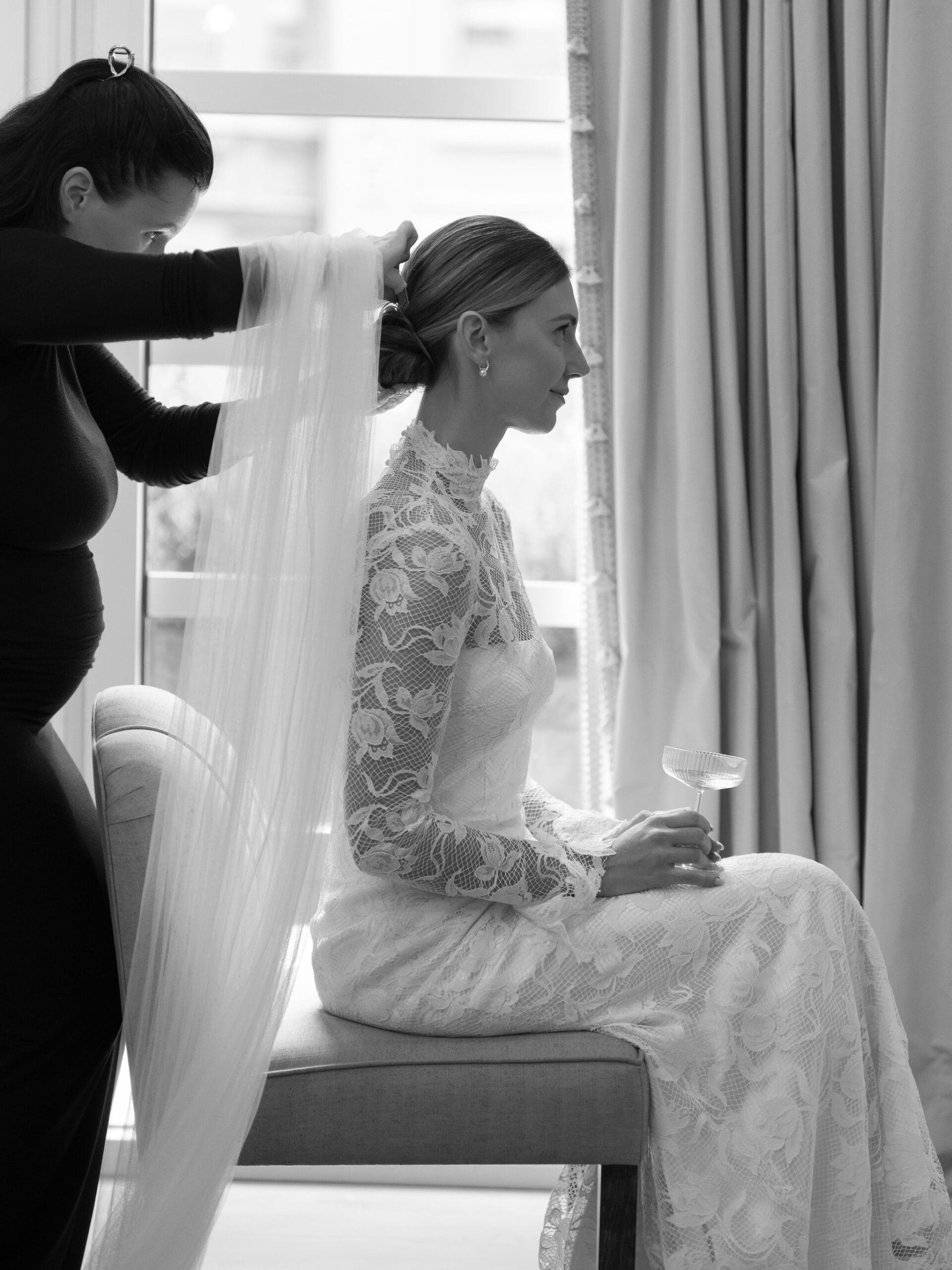 bride gets prepped for her wedding day during her bridal beauty timeline by SM Beauty